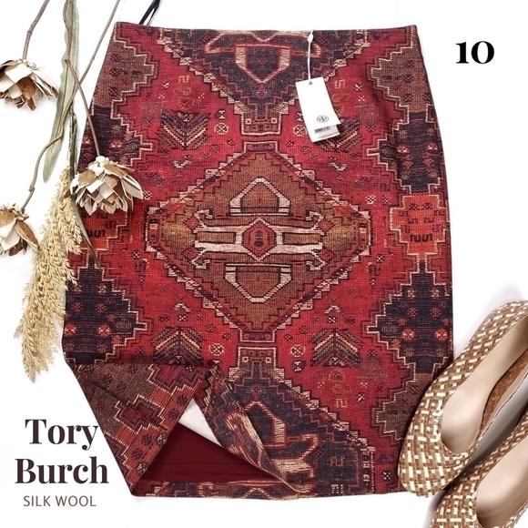New Tory Burch Silk Wool Aztec Print Skirt Sz 10 - Picture 1 of 12